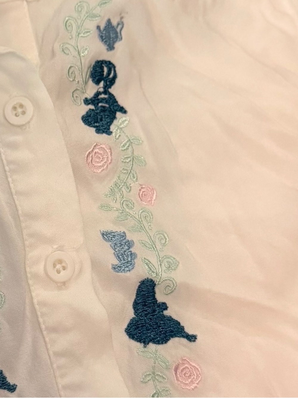 Disney Tops | Alice in Wonderland White Button-Front Top with Embroidery - Picture 2 of 4